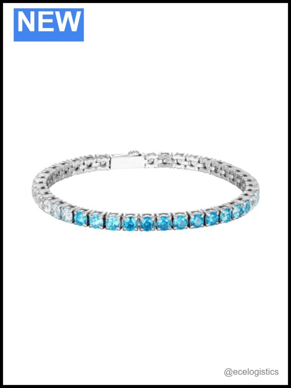 Handmade 316L Stainless Steel Tennis Bracelet 4mm Graduated Blue Cubic Zirconia